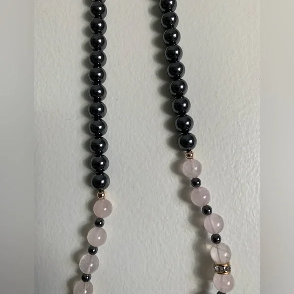New vintage hematite rose quartz polished pearls beads necklace - Picture 9 of 11